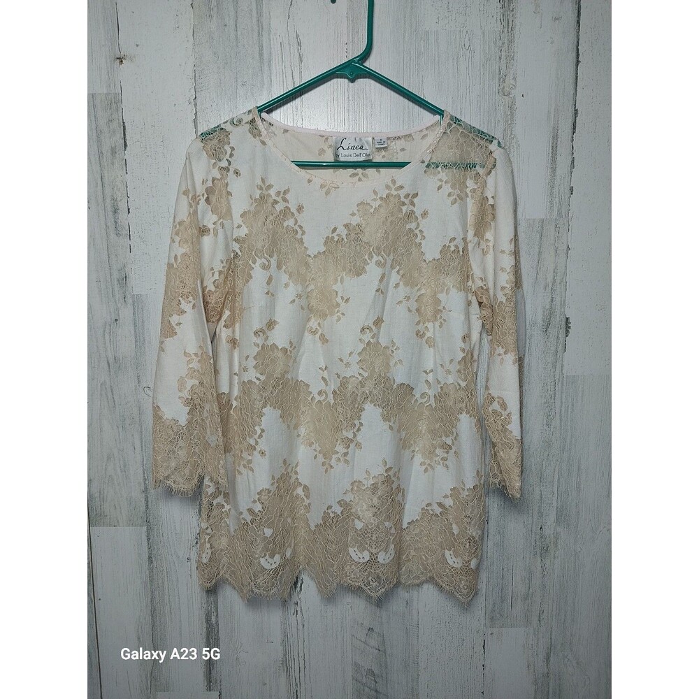 Linea by Louis Dell'Olio Inset Lace Top Size 6 Ivory